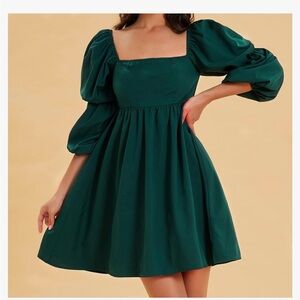 Elegant Green Puff Sleeve Mini Dress